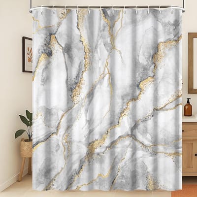 Douchegordijn Marmer - Badkamer Gordijn - Badkamer Decoratie - Waterafstotend Polyester - 180 x 220 cm - Grijs Goud
