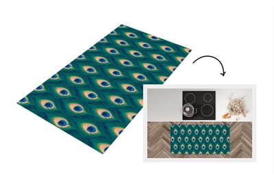Keukenloper - Loper keuken - Design - Pauw - Veren - Groen - Blauw - 120x60 cm - Keukenloper vinyl