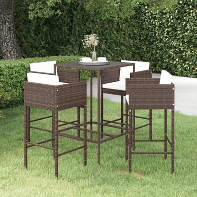 Barset 5-delig - Tuinset Krukken - Buiten Zitten - Waterdicht Rotan Frame - 114 x 74 cm - Bruin