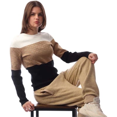 Boss Dames-sweatshirt met ronde hals en kleurblokken van Fireria (Crème/Beige/Zwart)