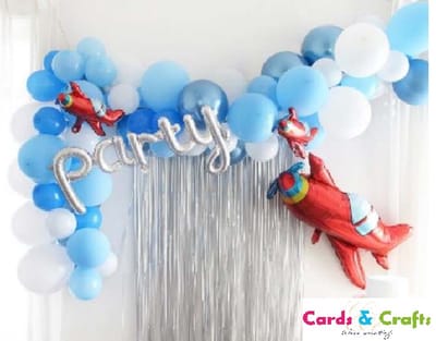 Cards & Crafts Ballonnenboog - Ballonnen set - Verjaardag - Vliegtuig - Blauw - Rood -37 Delig
