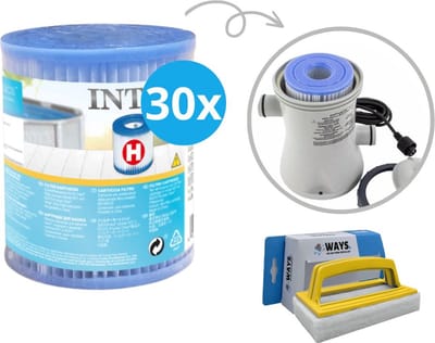 Intex - Voordeelverpakking - H filters geschikt voor filterpomp 28602GS - 30 stuks & WAYS scrubborstel