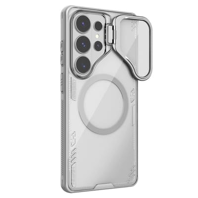 Nillkin Hoesje Geschikt voor Samsung S26 Ultra - IceBlade Prop Magnetic - Compatibel met MagSafe - Back Cover met Camera Bescherming / Kickstand Standaard - Duurzaam - Grijs