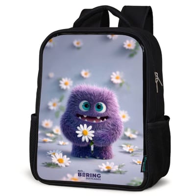 NoBoringSuitcases.com® - Rugzak zwart - Schooltas jongen & meisje - Paars Pluizig Vriendje met Madelief - Rugtas voor school - Boekentas kind - Schoolrugzak - Kinderrugzak
