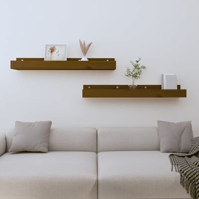 vidaXL - Wandschappen - 2 - st - 80x12x9 - cm - massief - grenenhout - honingbruin