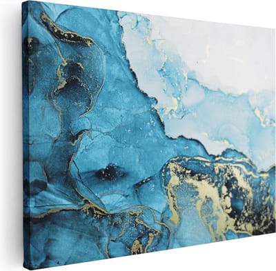 Artaza Canvas Schilderij Marmer Blauw - 40x30 cm - Klein - Wanddecoratie Abstract - Muurdecoratie Woonkamer - Kamer Accessoires