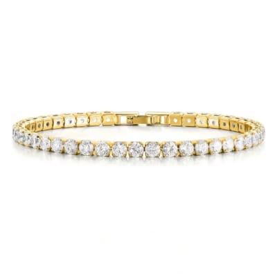 Leerella Stijlvolle Driekleurige (Goud-kleur) Tennisarmband voor Elegante Sportieve Looks 19cm