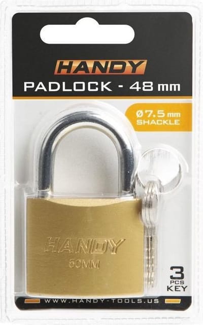 Handy - Hangslot met Sleutel 48mm - Hangsloten - Gehard staal - Sluiting ⌀ 7.5MM - incl. 3 Sleutels - Slot - Slotje - BPK
