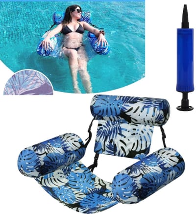 1 set - Opblaasbare drijfstoel voor zwembad - Verdikt, robuust en duurzaam - Drijvend bed voor meer - 76*40,5*60,9 cm - Geschikt voor zomerse strand- en waterrecreatie en -spelletjes aan het meer - blauw(luchtpomp wordt willekeurig gekozen)