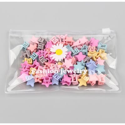 30 stks/zak Mini Leuke Haar Klauwen Voor Meisjes Baby Kleurrijke Haarspeld Cartoon Bloem Kroon Ster Haar Clips Kinderen Haaraccessoires star pink