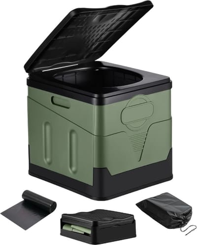 Ultiluxe® Campingtoilet met afvalzakken - Zwart/groen - Mobiel toilet voor op de camping - Opvouwbaar reistoilet - Camping tafel, camping kruk, campingstoel - Draagbaar droog toilet - WC voor reizen en vakantie - Porta potti