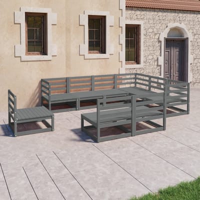 vidaXL - 9-delige - Loungeset - massief - grenenhout - grijs