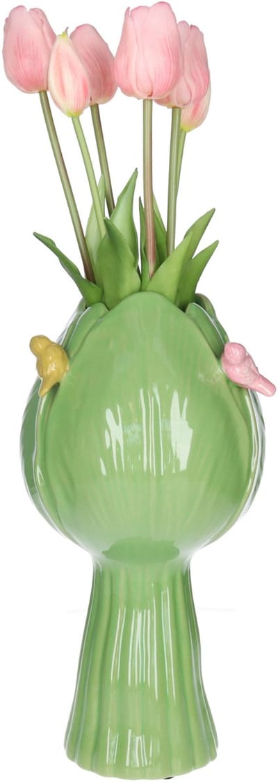 Countryfield Vaas Tulip but w/bird aardew L18B18H32CM groen