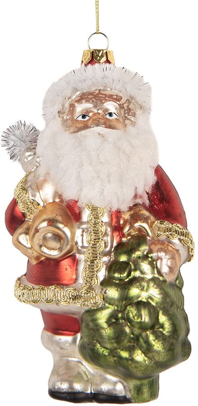 Clayre & Eef Kersthanger Kerstman 8x7x14 cm Goudkleurig Glas
