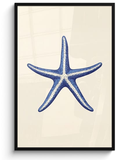 Poster in lijst - Fotolijst 80x120 cm - Posters - Blauwe zeester - Minimalistisch - Beige - Posterlijst zwart - Decoratie - Wanddecoratie woonkamer - Muurdecoratie slaapkamer