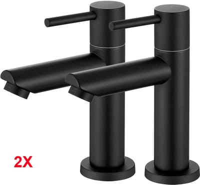 CECIPA Max Wastafelkraan - (2 Set) -Badkamerkraan - Koudwater - Badkamer Kraan - Waterbesparend - inclusief aansluitingen - Mat Zwart