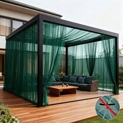 Qelus Lichtgewicht Klamboe Buitengordijn - Vitrages - Op Maat Te Knippen DIY Muggennet - Fijnmazig Vliegengordijn voor Patio - voor Overkapping & Deur - 320cmx213cm - Groen - 1 Stuk