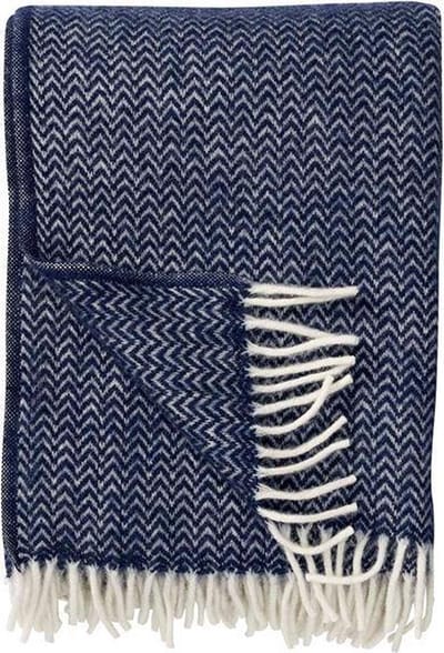 Klippan Chevron - Plaid - 100% wol  - Dark Denim - Blauw - Deken - Woon accessoire - wollendeken - Donker Blauw