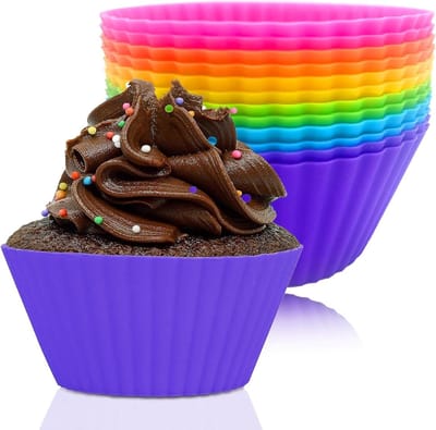 Set van 12 Herbruikbare Siliconen Muffinvormen, Ronde Antiaanbakvormen voor Cupcakes, Taart en Pudding, Multikleurige Bakaccessoires