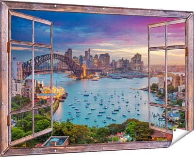 Gards Tuinposter Doorkijk Sydney Harbour Bridge in de Avond - 180x120 cm - Tuindoek - Tuindecoratie - Wanddecoratie buiten - Tuinschilderij