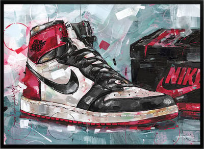 Sneaker print shoebox black toe 71x51 cm *ingelijst & gesigneerd