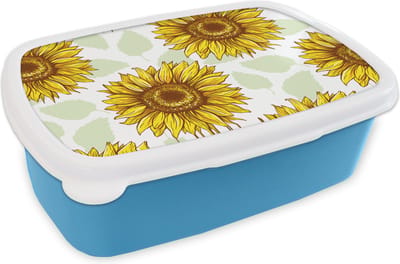 Broodtrommel Blauw - Lunchbox - Brooddoos - Zonnebloem - Patronen - Bloemen - 18x12x6 cm - Kinderen - Jongen