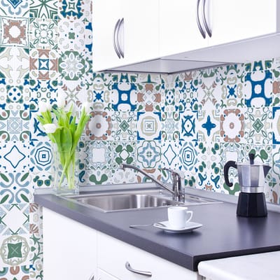 Zelfklevende tegelmuurstickers voor keuken en badkamer - 9 Brigitta Azulejo tegelstickers - 9 stickers 10x10cm