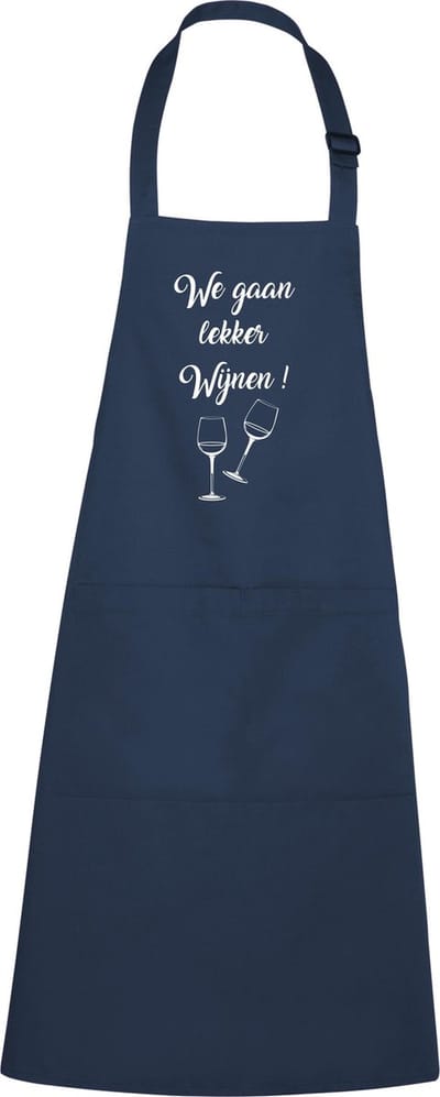 Keukenschort schort - verstelbaar - Lekker wijnen - blauw / navy