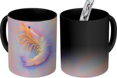 Magische Mok - Foto op Warmte Mokken - Koffiemok - Garnaal - Subtiele structuur - Blauw - Roze - Magic Mok - Beker - 350 ML - Theemok