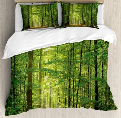 ABAKUHAUS Forest Duvetovertrek Set voor eenpersoonsbedden, Loofbos Zomer, Mite-veilige allergiepatiënten Geschikt met kussensloop, 130 x 200 cm, groen