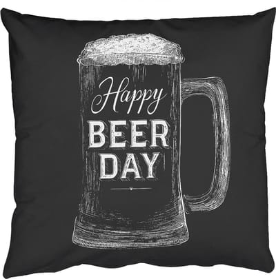 Sierkussens - Kussentjes Woonkamer - 50x50 cm - Bierpul - Witte krijtletters - Happy beer day