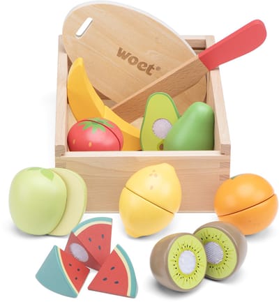 Woet® Houten Snijset Fruit in Opbergdoos - Speelset met Snijplank, Appel, Banaan, Citroen, Aardbei - Educatief Speelgoedeten - Rollenspel Keukenspeelgoed - Vanaf 2 Jaar