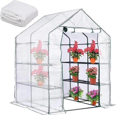 Broeikas Hoes - Tuin Kas - Planten Beschermen - Oprolbare Ritsdeur - 143x143x195 cm - Transparant
