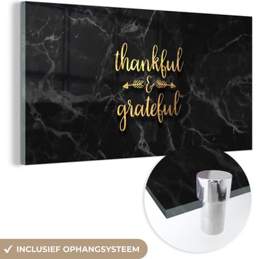 MuchoWow® Glasschilderij 40x20 cm - Schilderij acrylglas - Quote - Spreuken - Goud - Marmer - Foto op glas - Schilderijen