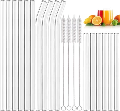 Herbruikbare Glazen Rietjes Set - 20 Stuks met Korte, Lange en Gebogen Rietjes, Inclusief Reinigingsborstels - Perfect voor Bubble Tea, Smoothies en Cocktails