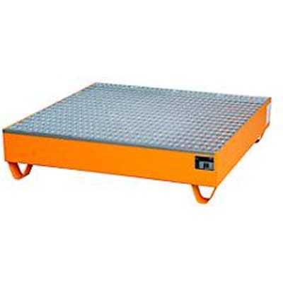 Stalen lekbak met rooster, 1200 x 1200 mm, oranje RAL 2000