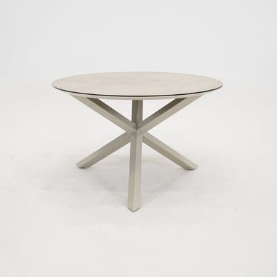 Vita - Tuintafel rond Rotonda - 120cm - cream - Aluminium onderstel - Keramiek laag op glas tafelblad - kruispoot - Met stelpootjes - Onderhoudsarm - Makkelijke montage
