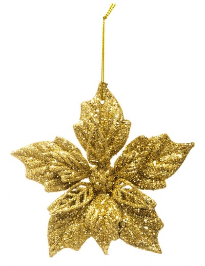JJA - Gouden Glitter Poinsettia Ophangdecoratie 12 cm voor Kerstboom