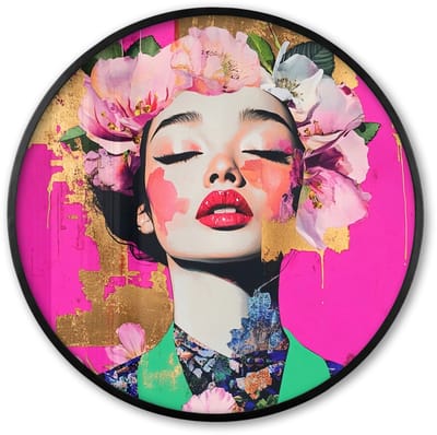 Poster in lijst Rond - Fotolijst 60x60 cm - Posters - Bloemenkroon - Goud - Vrouw - Portret - Ronde posterlijst zwart - Decoratie - Wanddecoratie woonkamer - Muurdecoratie slaapkamer