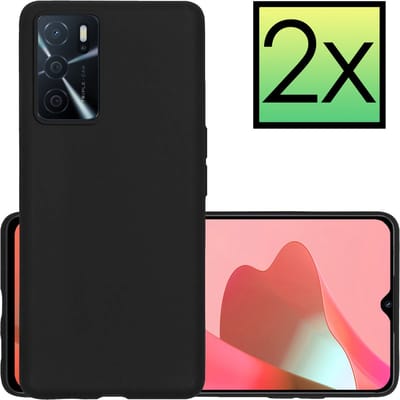 Hoesje - 2 Stuks - Geschikt voor OPPO A16s - Sterk & Shockproof - Case Siliconen - Back Cover - Telefoon Hoes - Zwart