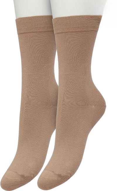 Bonnie Doon Basic Sokken Dames Licht Bruin maat 36/42 - 2 paar - Basis Katoenen Sok - Gladde Naden - Brede Boord - Uitstekend Draagcomfort - Perfecte Pasvorm - 2-pack - Multipack - Effen - Zand - Beige - Lichtbruin - Sandstorm - OL834222.345