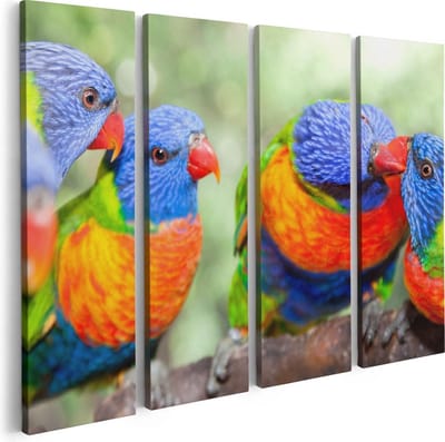 Artaza Canvas Schilderij Vierluik Vier Regenboog Lori Vogels Op Een Tak - 80x60 - Foto Op Canvas - Canvas Print