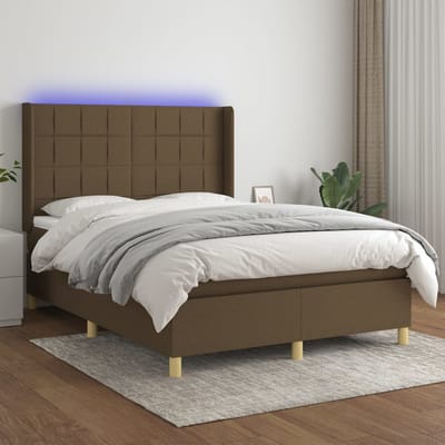 vidaXL - Boxspring - met - matras - en - LED - stof - donkerbruin - 140x190 - cm