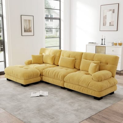 MODENUIT Hoekbank Modulaire Opstelling - Met Verplaatsbare Ottomans - Voor Woonkamer En Kantoor - Chenille Geel