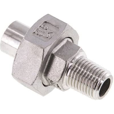 Rechte Koppeling  R1/4" Buitendraad X 13,5mm met Laseinde In RVS met Vlakke Afdichting PTFE 16bar