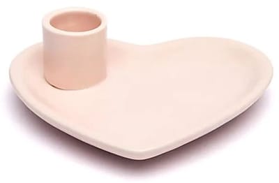 Keramische smudgeschaal en palo santo brander hartvorm pastelroze- 12 cm x 11 cm x 4 cm