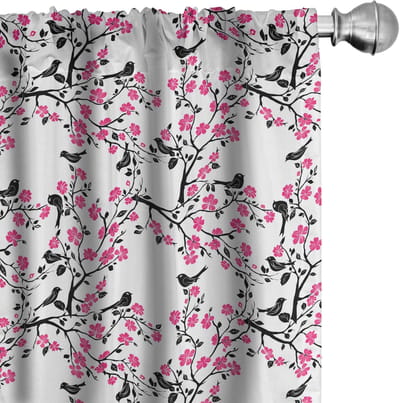 ABAKUHAUS Kersenbloesem gordijnen – set van 2, 75x175 cm – microvezel, roedehoes
