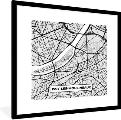 Fotolijst incl. Poster - Kaart - Stadskaart - Frankrijk - Issy-Les-Moulineaux - Plattegrond - 40x40 cm - Posterlijst