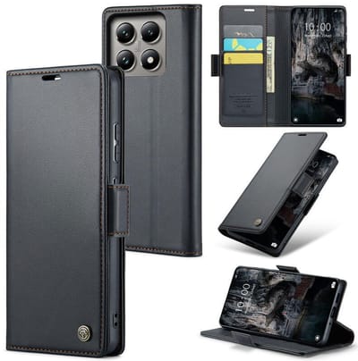 CaseMe Wallet Case met RFID Bescherming en Magneetsluiting voor Xiaomi 14T _ Zwart