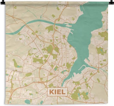 Wandkleed - Wanddoek - Plattegrond - Kiel - Vintage - Kaart - Stadskaart - 180x180 cm - Wandtapijt